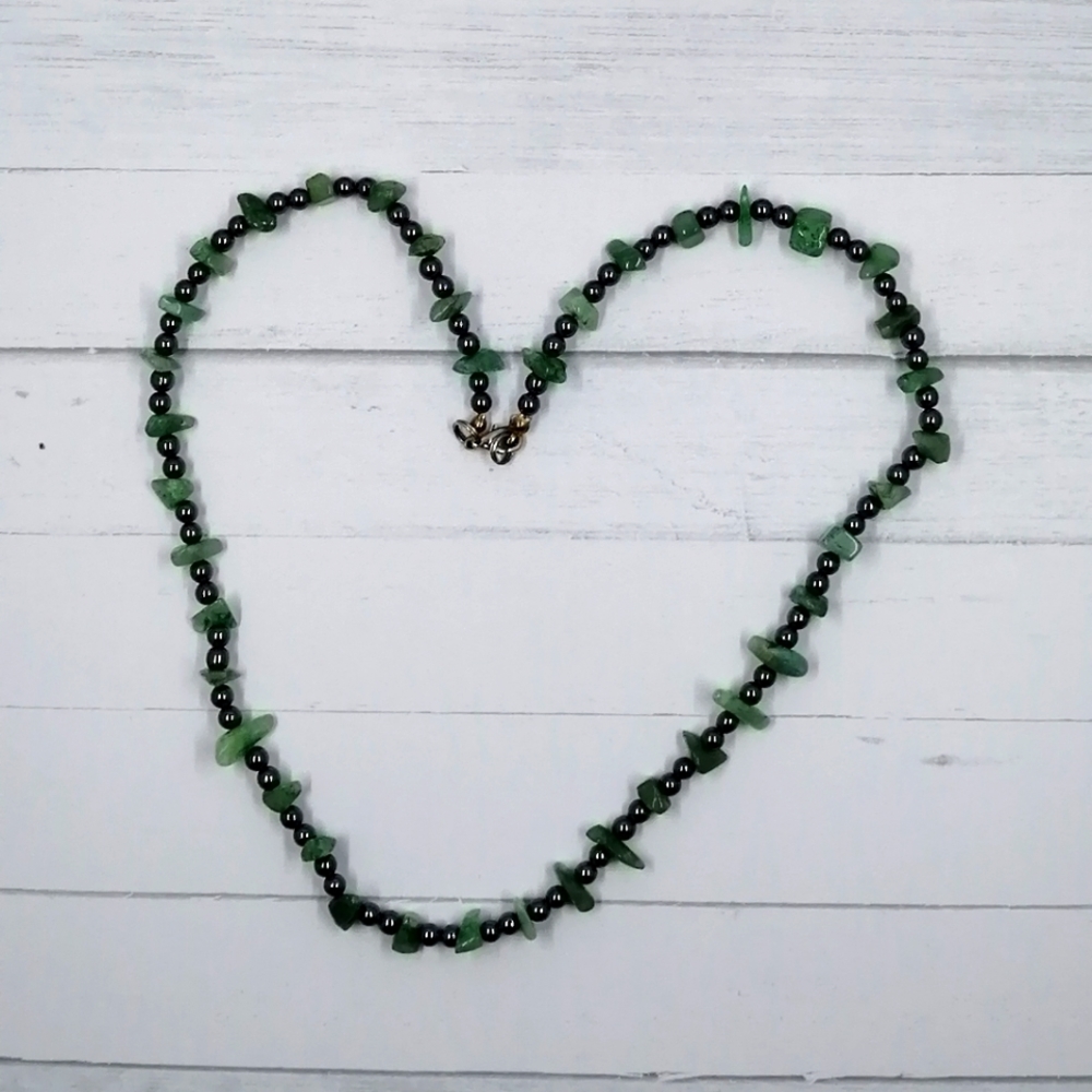 Vintage Jade Rocks & Hematite Bead Necklace